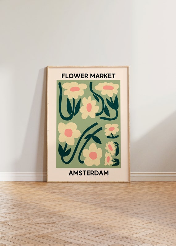 Amsterdam Flower Market Floral Travel Poster