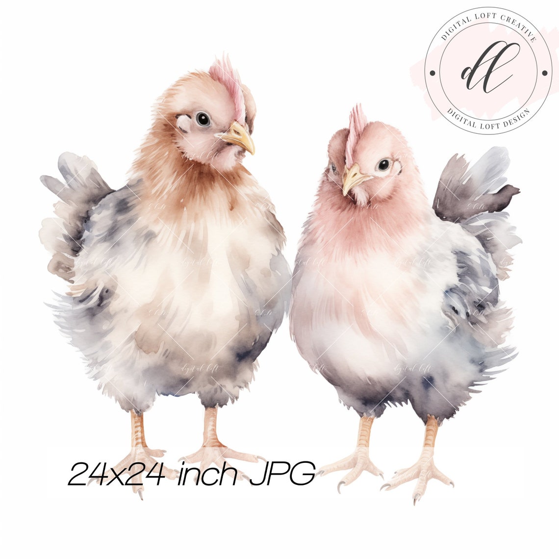 Two Cute Baby Chicks Watercolor Farmhouse Easter Decor Poster