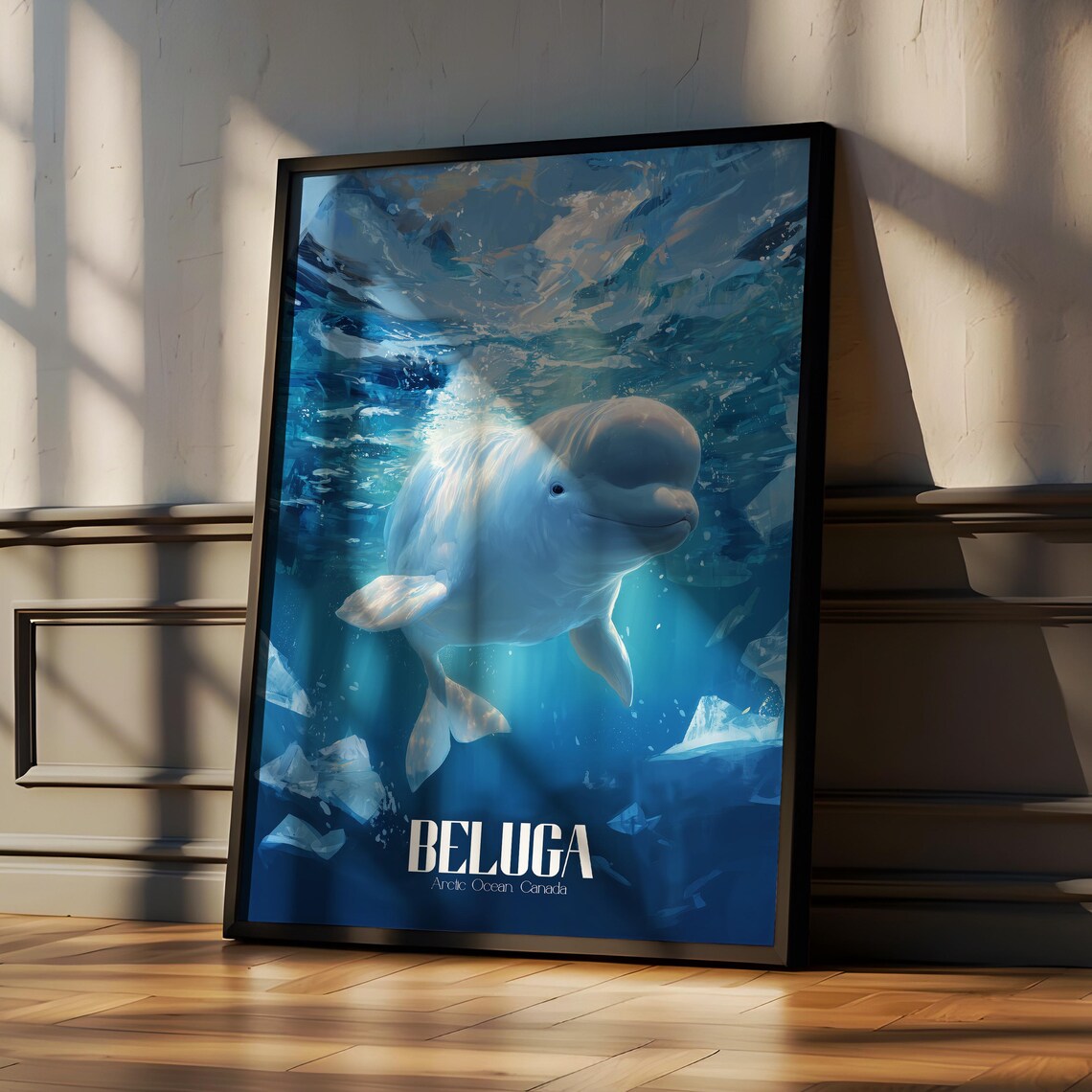 Beluga Whale Art Print Arctic Ocean Animal Poster Nursery Decor