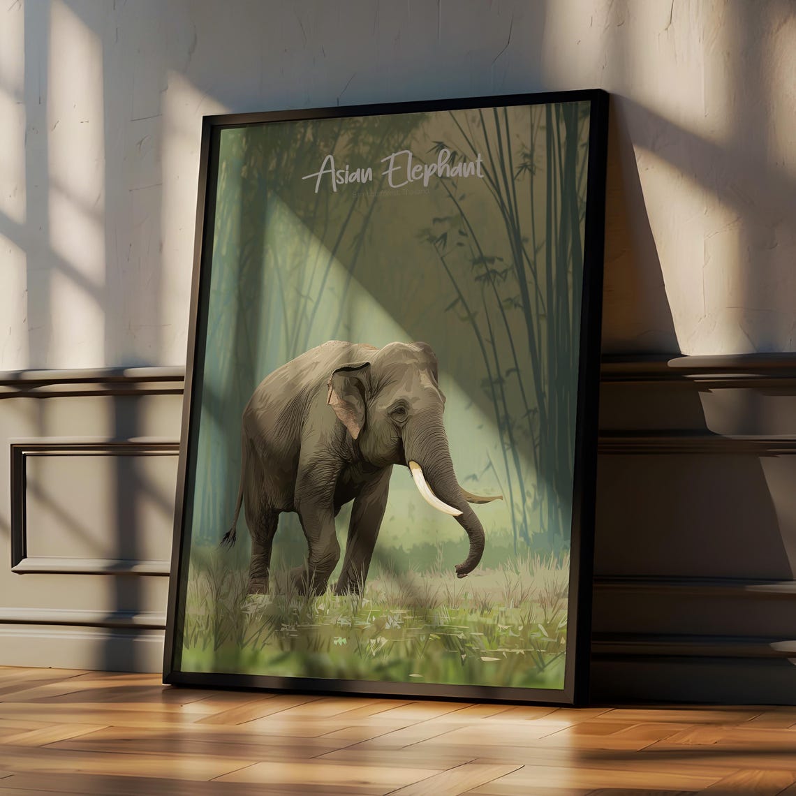Asian Elephant Bamboo Forest Gentle Giant Wildlife Art Poster