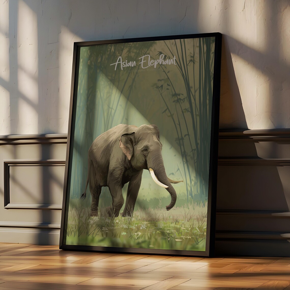 Asian Elephant Framed Wall Art Gentle Giant Nursery Decor