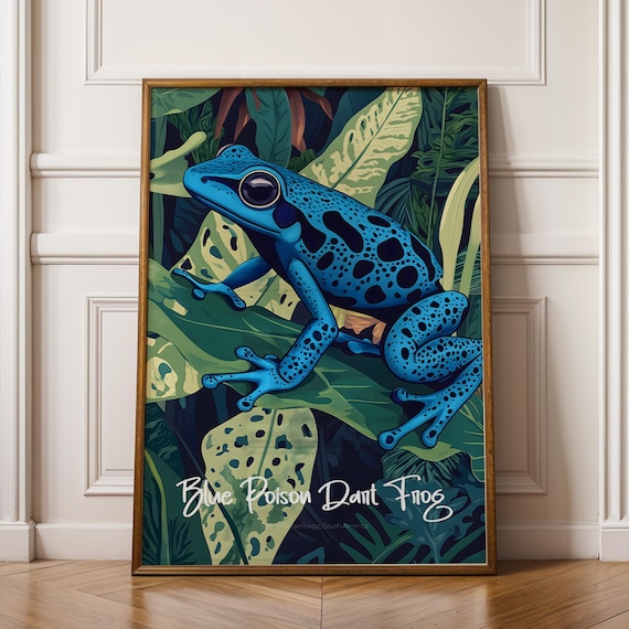 Blue Poison Frog Wall Poster Vibrant Amphibian Art Print Exotic Tropical Decor For Nature Lovers Gift Her Him
