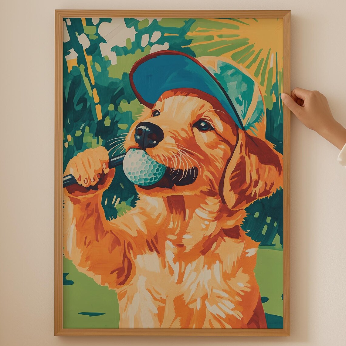 Golden Retriever Puppy Golfer Pop Art Funny Dog Lover Poster