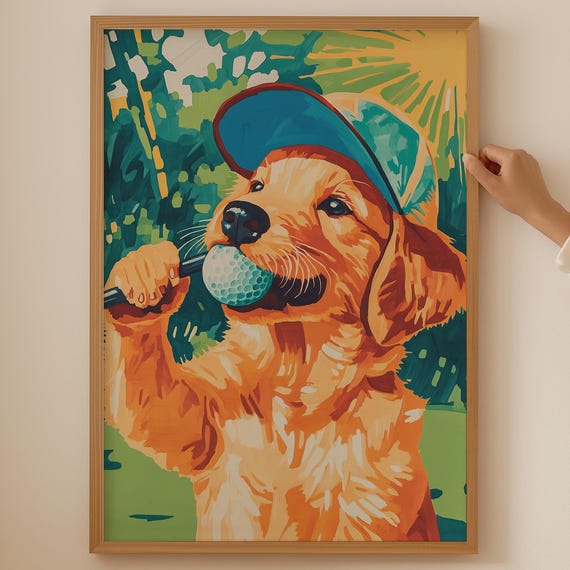 Trendy Golden Retriever Lover Poster Funny Golf Wall Art For Funky Bathroom Decor Or Man Cave Vintage Dog Print Women Gifts