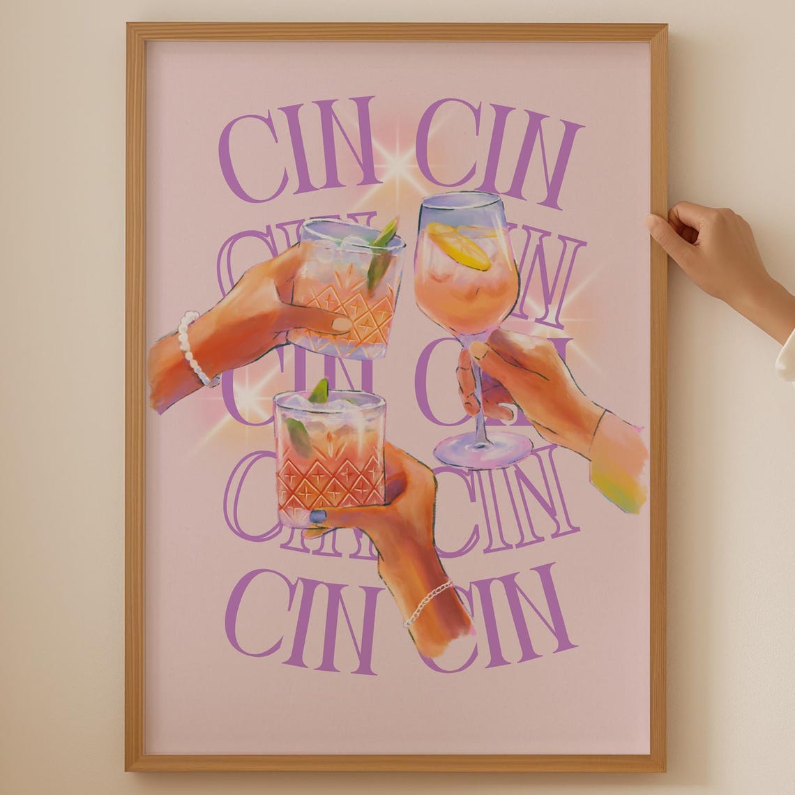 Cin Cin Cocktail Toast Cheers Girly Pink Bar Cart Art Poster