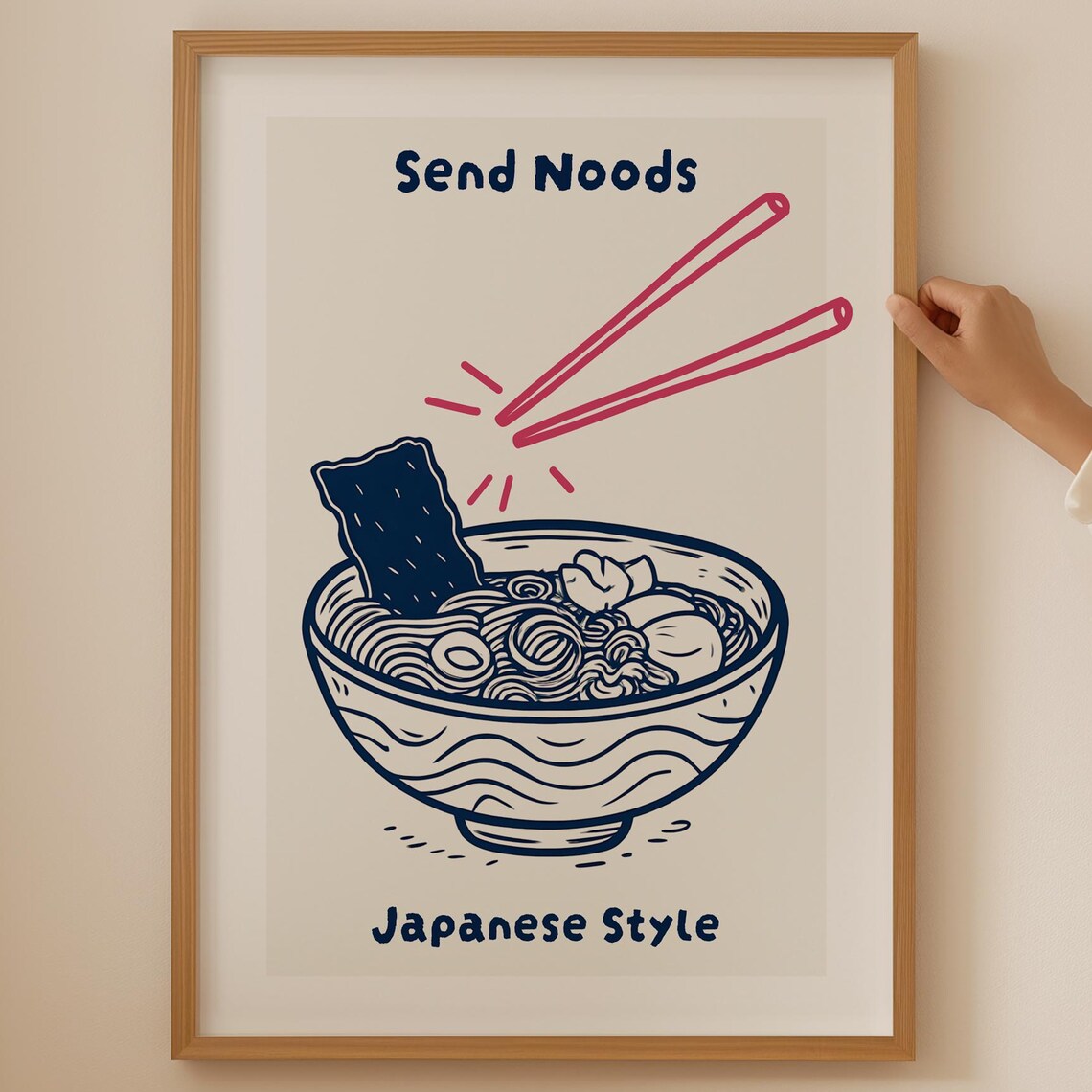 Send Noods Japanese Style Line Art Ramen Bowl Funny Noodle Kitchen Poster