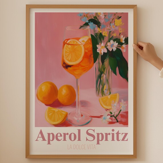 Aperol Spritz La Dolce Vita Pink Cocktail Painting Bar Art Print