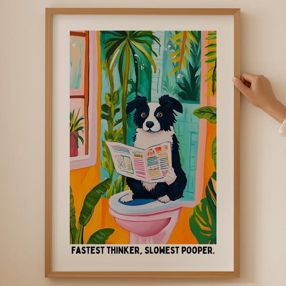 Border Collie Lover Print Trendy Toilet Wall Art Funky Bathroom Decor Colorful Dog Poster Funny Gift