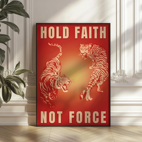 70s Retro Tiger Affirmation Poster Red Maximalist Wall Art Vintage Psychedelic Print Digital