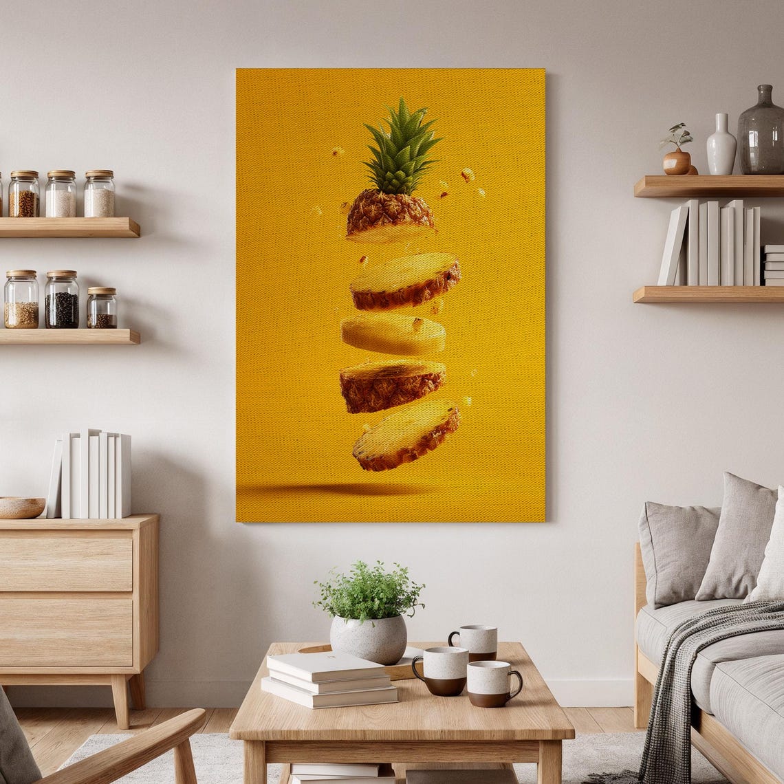 Sliced Pineapple Floating on a Bold Yellow Background Poster