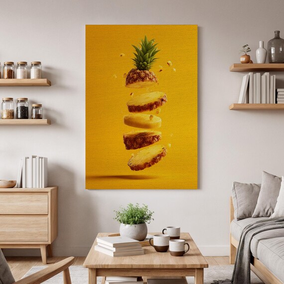 Sliced Pineapple Floating on a Bold Yellow Background Poster