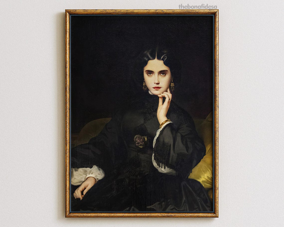 Moody Victorian Woman In Black Dress Dark Gothic Portrait Print