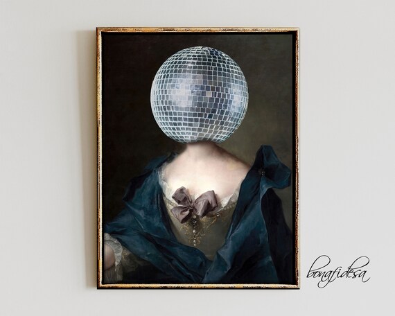 Disco Ball Head Baroque Lady Surreal Eclectic Portrait Art Print