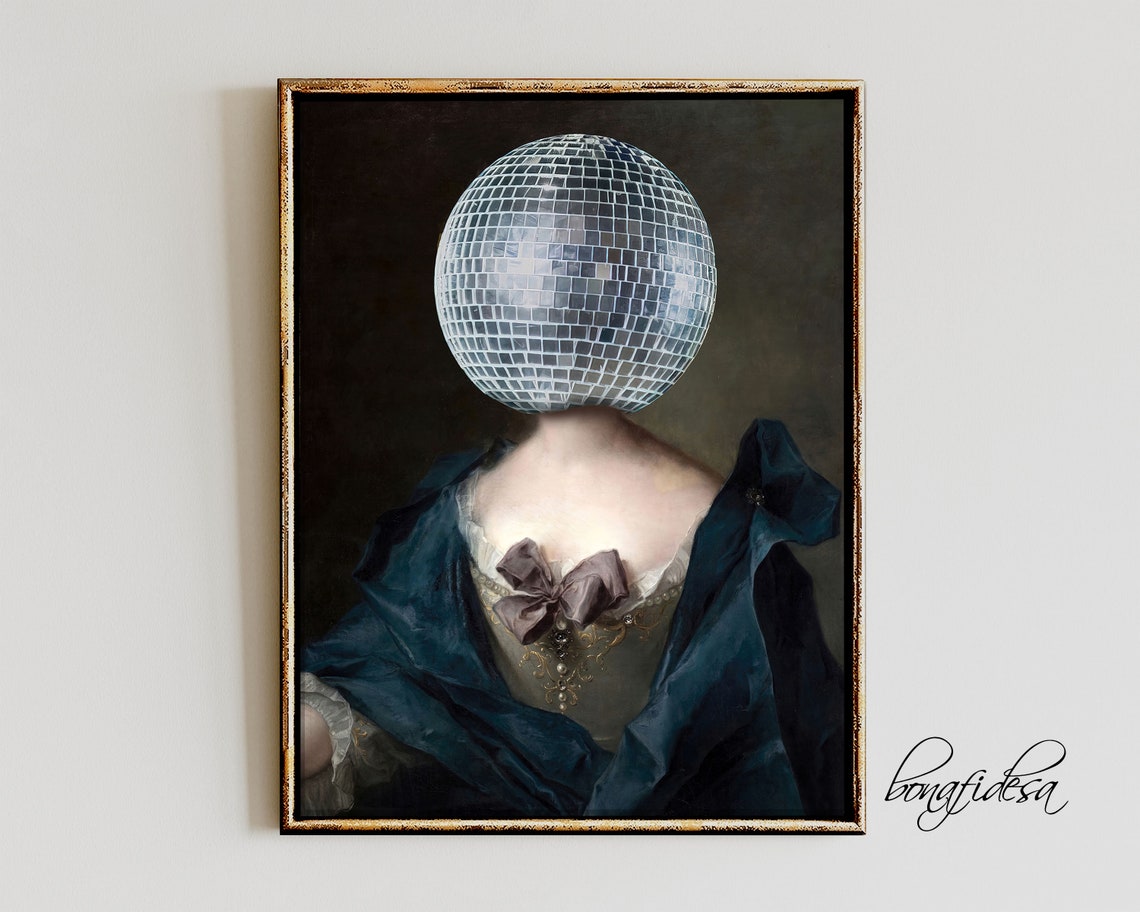 Disco Ball Head Baroque Lady Surreal Eclectic Portrait Art Print