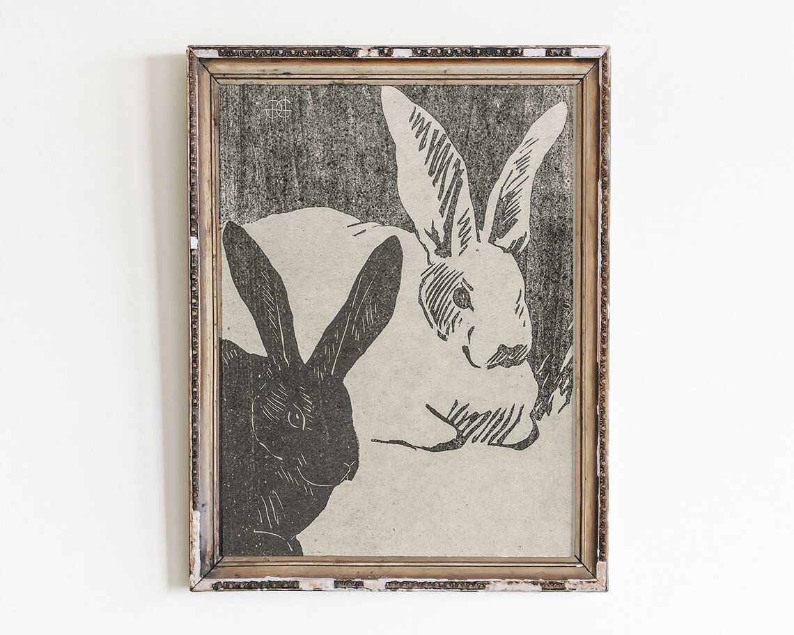 Bunny Drawing, Monochrome Hare Sketch Art Print
