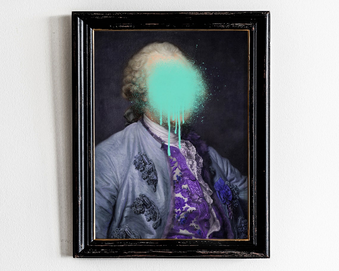 Neon Paint Splatter Classical Portrait Altered Modern Art Poster