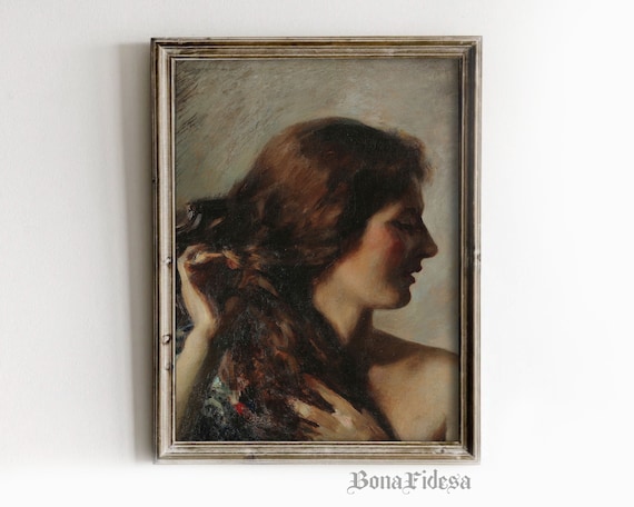 Moody Vintage Portraitvictorian Wall Artvintage Oil Paintingdark Portraitdark Academia Decoraltered Artsurreal Paintingmaximalist