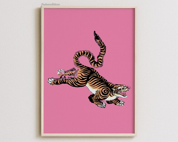 Tiger Art Print Pink Leopard Wall Maximalist Home Decor Funky Eclectic Gallery