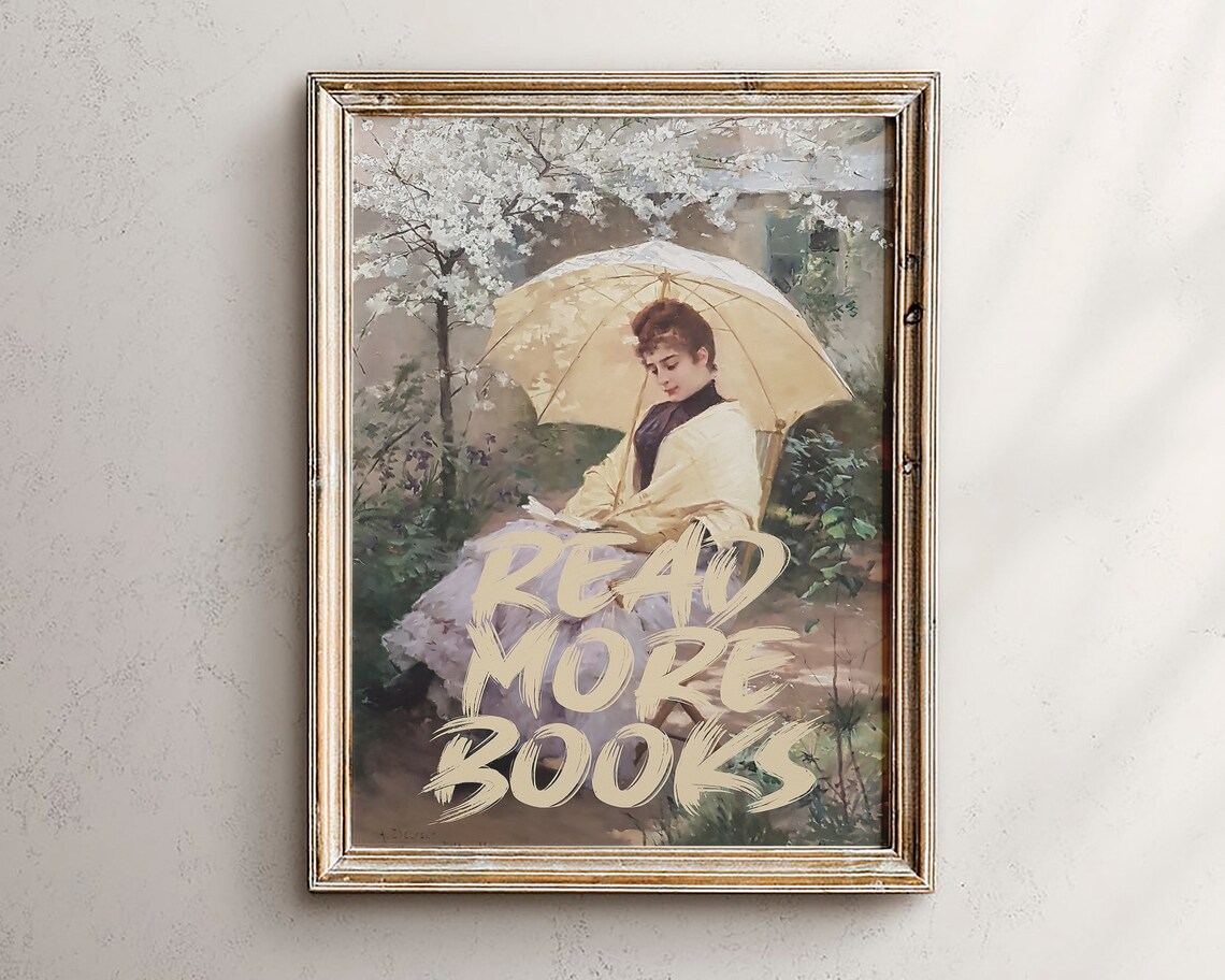 Read More Books Altered Art Print Woman with Parasol Vintage Garden