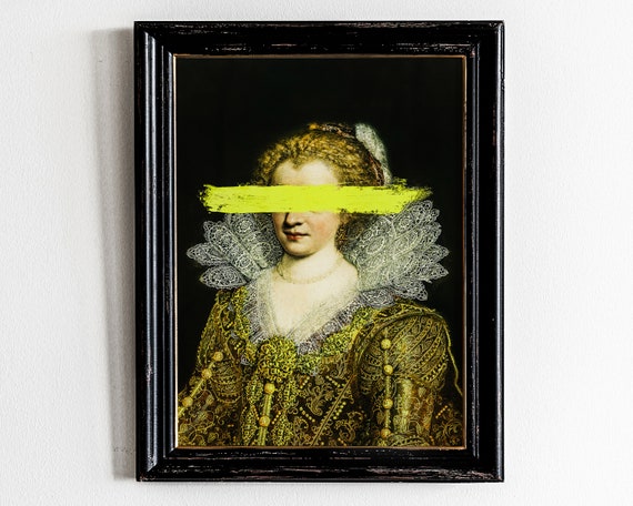 Surreal Art Woman Portrait Painting Eclectic Wall Prints Dark Antique Altered Vintage