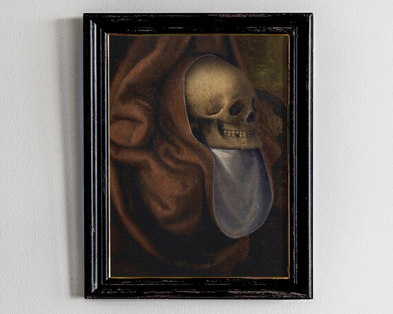 Dark Academia Decor Victorian Gothic Home Skull Oil Painting Print Alter Art Eclectic Wall Vintage Moodygallery Antique