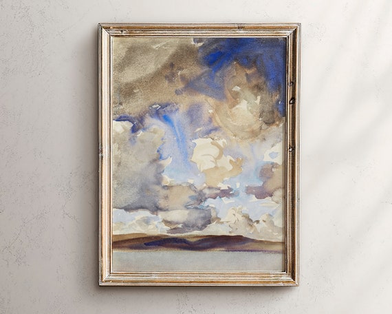 Watercolor Clouds Wall Art Prints Cloud Painting Retro Bathroom Apartment Blue