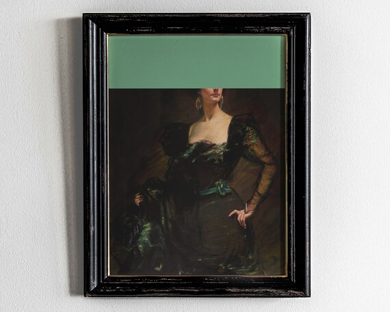 Altered Art Faceless Lady Dark Green Gown Moody Portrait Poster