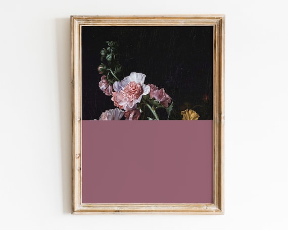 Funky Floral Split Color Block Moody Vintage Flower Painting Wall Art