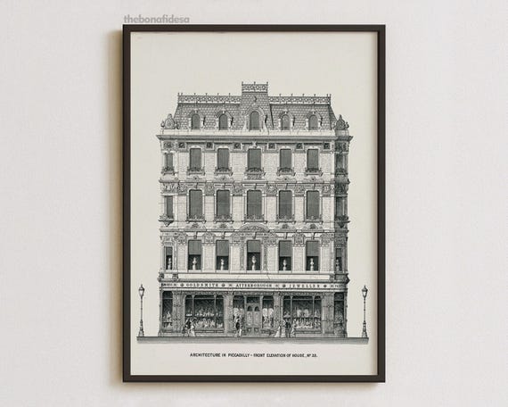 Vintage Architecture Sketch Art Print Line Ink Drawing Minimalist Wall