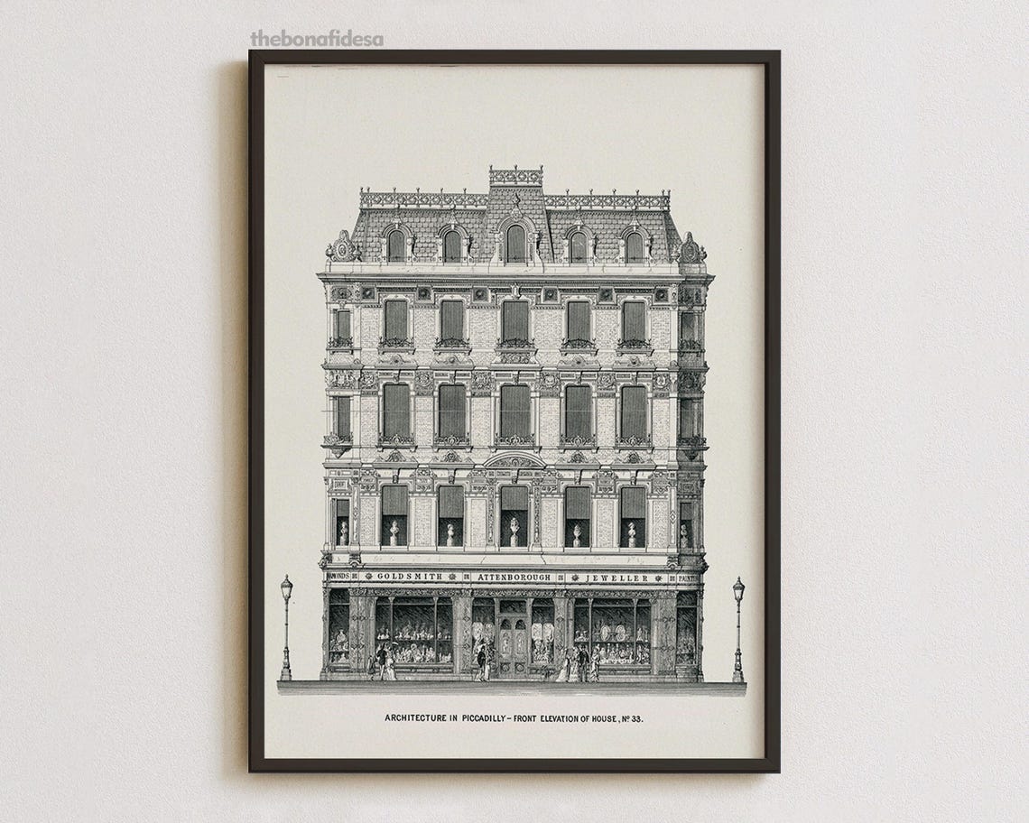 Piccadilly London Victorian Architecture Line Drawing Wall Art