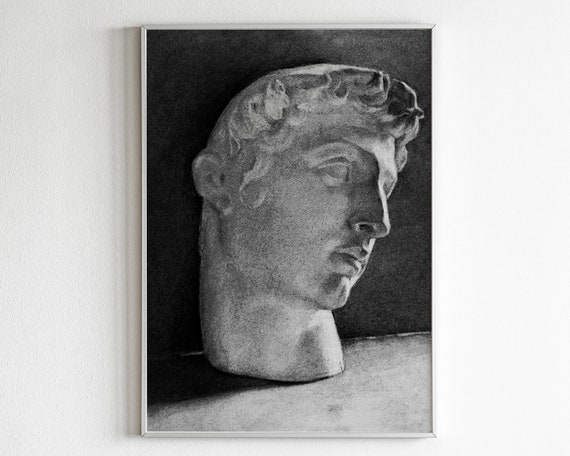Dark Academia Decor Statue Wall Art Marble Bust Drawing Vintage Man Sketch Figure Print Traditional