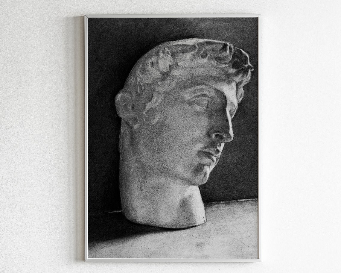 Dark Academia Decor Statue Wall Art Marble Bust Drawing Vintage Man Sketch Figure Print Traditional