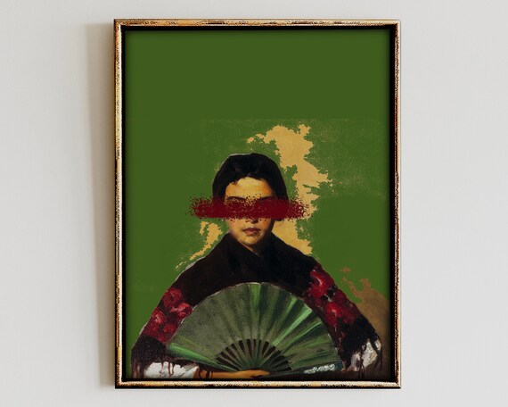 Spanish Dancer Red Eyes Stripe Altered Vintage Portrait Poster