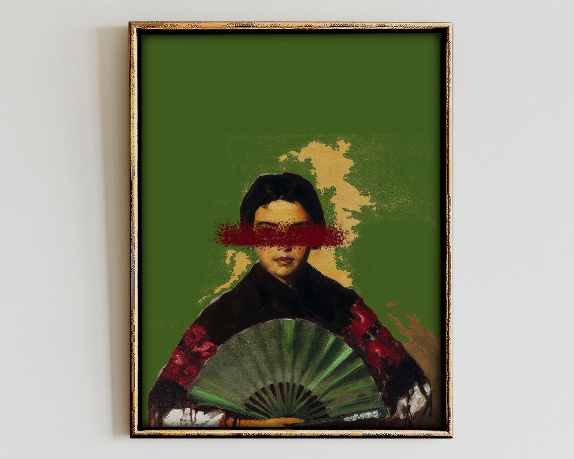 Spanish Dancer Red Eyes Stripe Altered Vintage Portrait Poster
