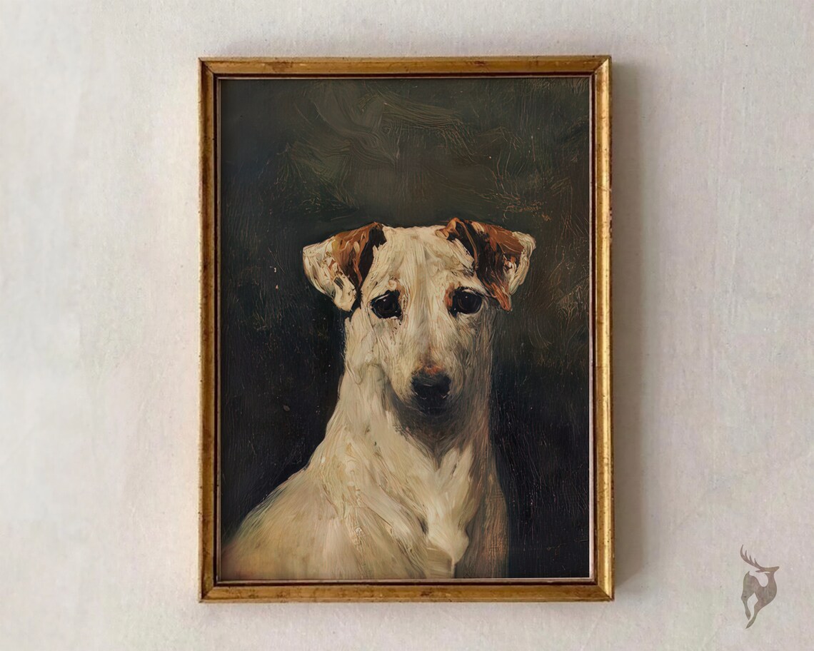 Vintage Terrier Dog Portrait Painting Art Print