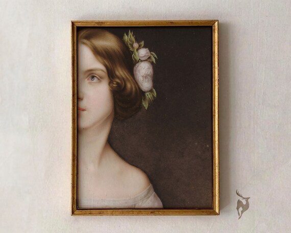 Baroque Woman with Blossoms in Hair Peeking Classical Portrait Poster