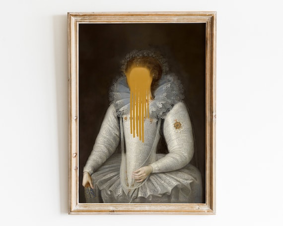 Elizabethan Lady Gold Dripping Face Surreal Portrait Art Poster