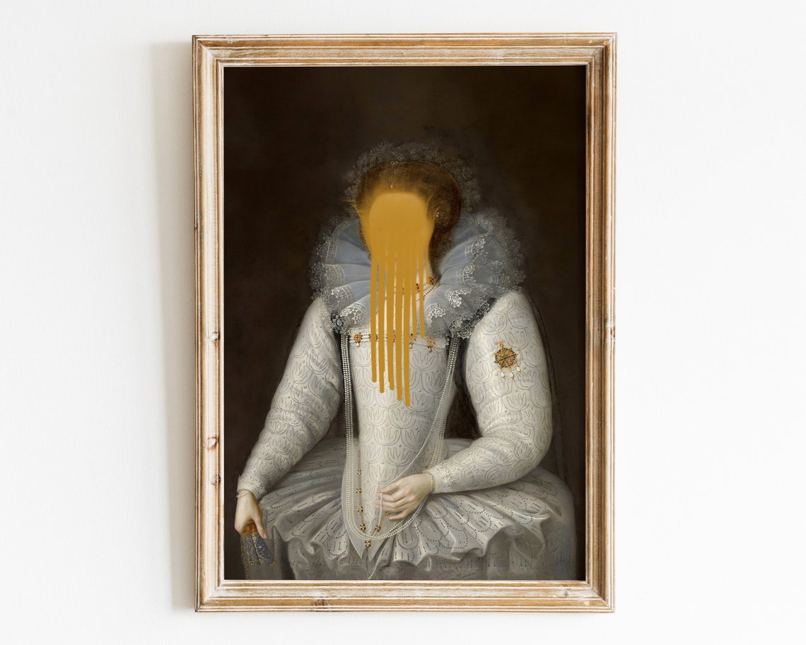 Elizabethan Lady Gold Dripping Face Surreal Portrait Art Poster