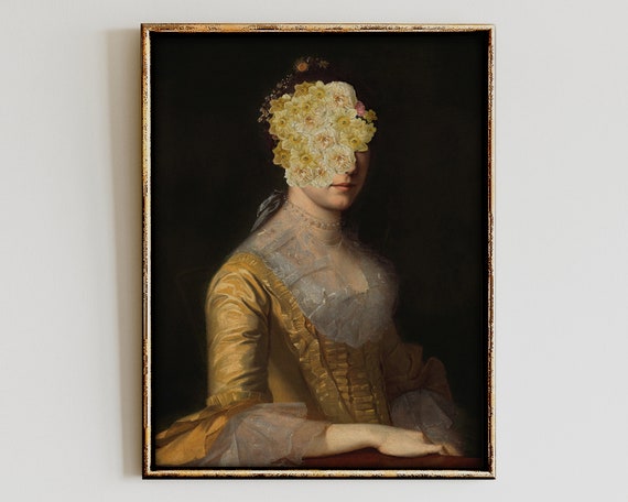 Surreal Collage Art Print Woman Vintage Portrait Oil Painting Antique Altered Eclectic Loft Wall