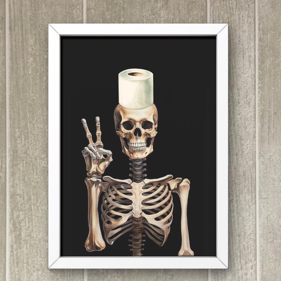 Skeleton Bathroom Halloween Art Print