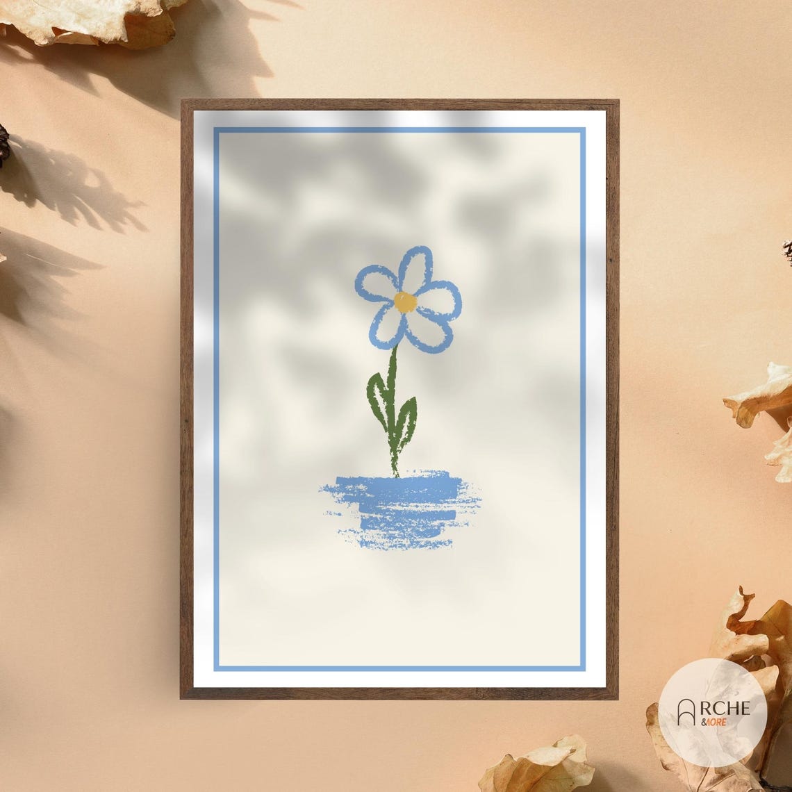 Blue Flower Childlike Doodle Pastel Floral Nursery Art Poster