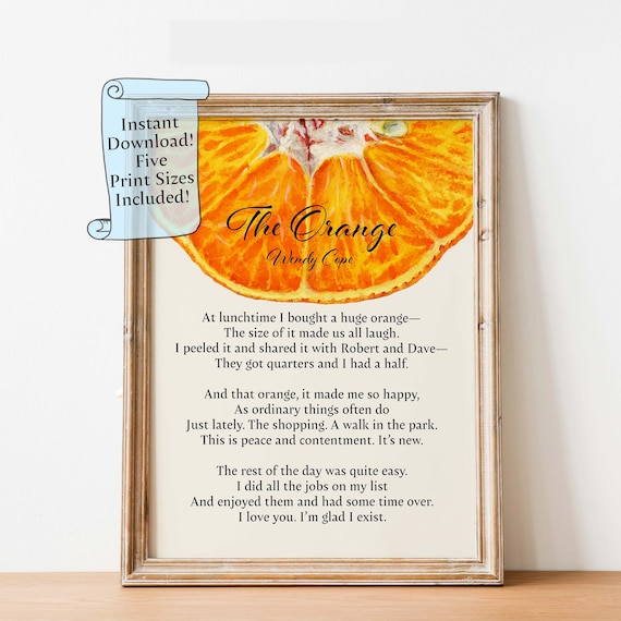 The Orange by Wendy Cope Poem With Citrus Watercolor Art Poster