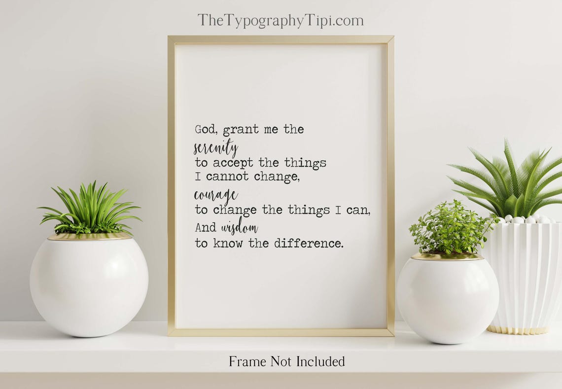 Serenity Prayer Minimalist Christian Quote Black White Poster