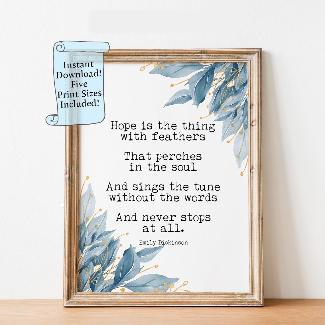 Emily Dickinson Hope Is The Thing With Feathers Poem Poster Botanical