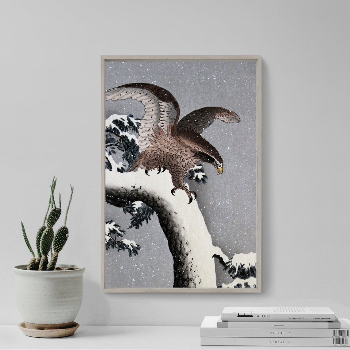 Ohara Koson Eagle on Snow Covered Branch Japanese Woodblock Poster