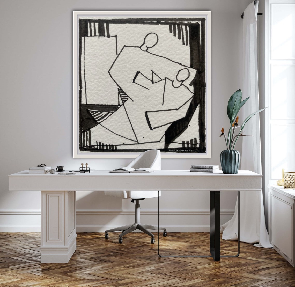 Good Samaritan Black and White Abstract Cubist Line Art Poster - Image 5