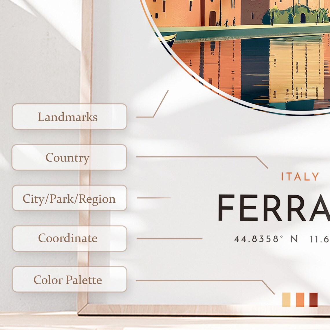 Ferrara Italy Medieval Towers Riverside Old Town Travel Poster - Image 2
