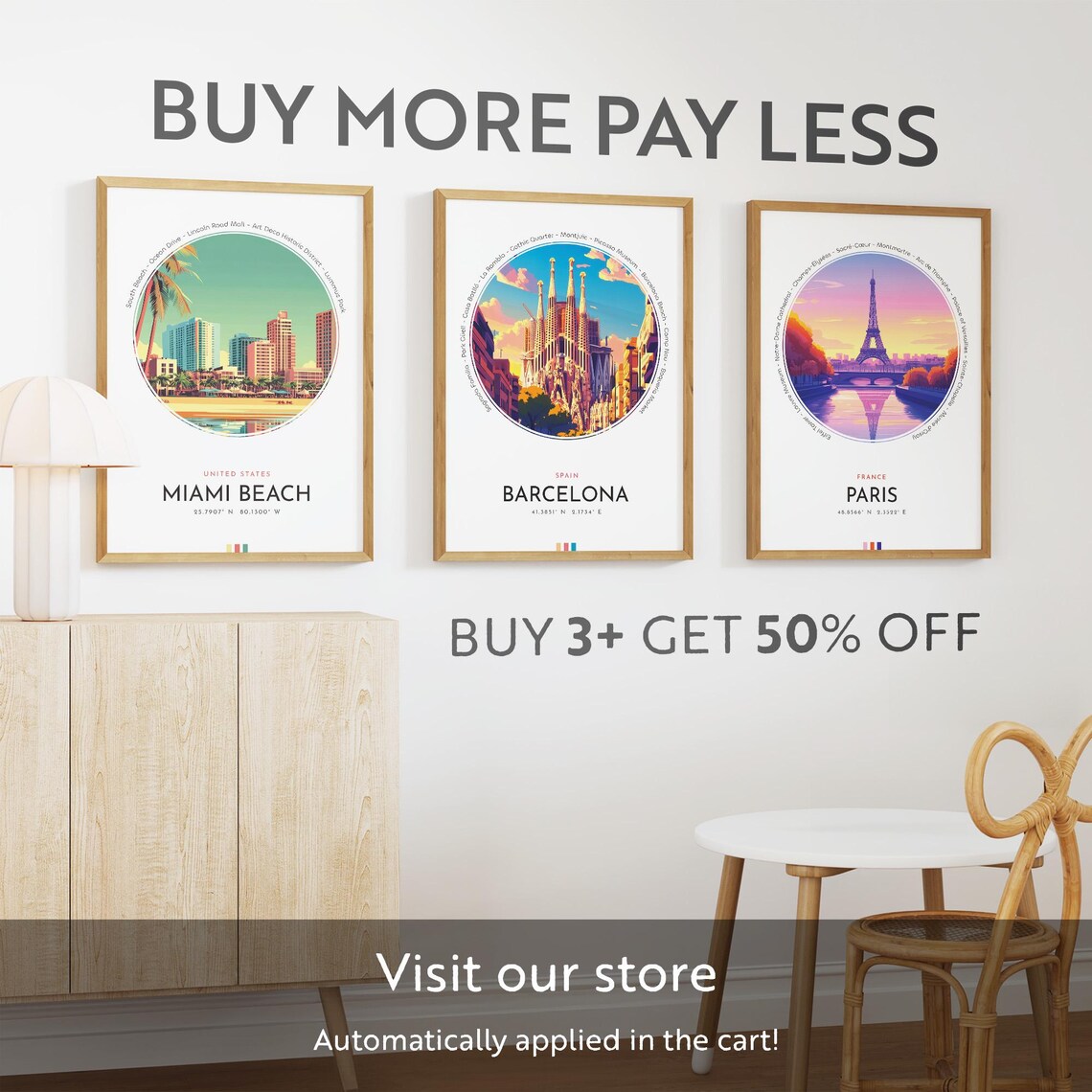 Miami Beach Florida Tropical South Beach Skyline Travel Poster - Image 3