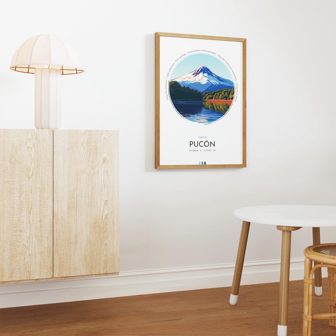 Pucon Chile Villarrica Volcano Lake Mirror Reflection Travel Poster - Image 3