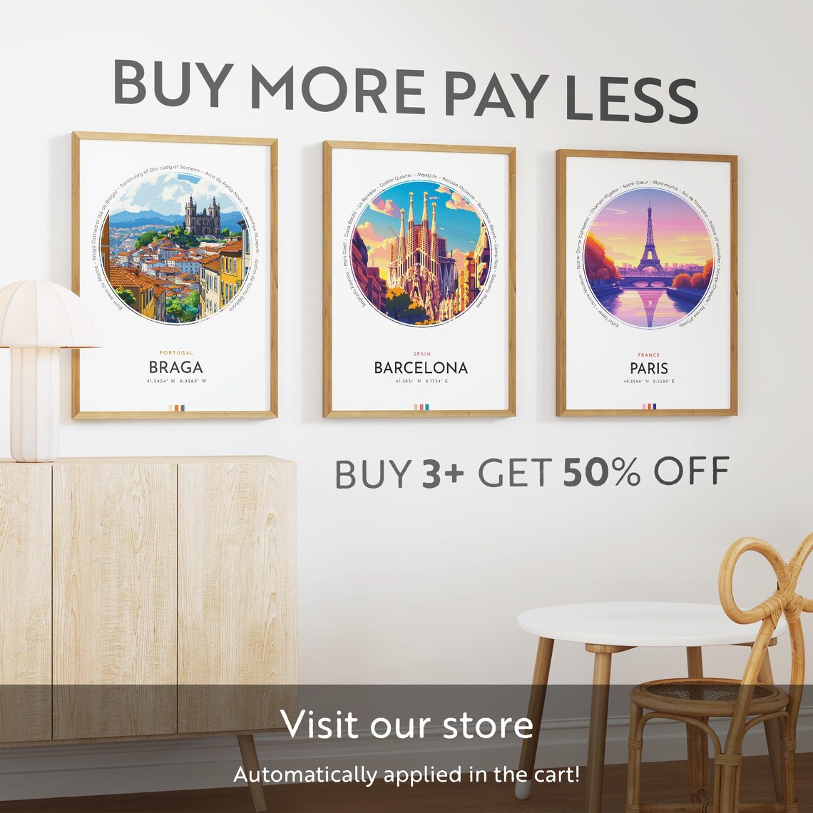 Braga City Poster Portugal Travel Print Wall Art Travel Gift Landscape City Art Wall Decor Birthday Gift - Image 3
